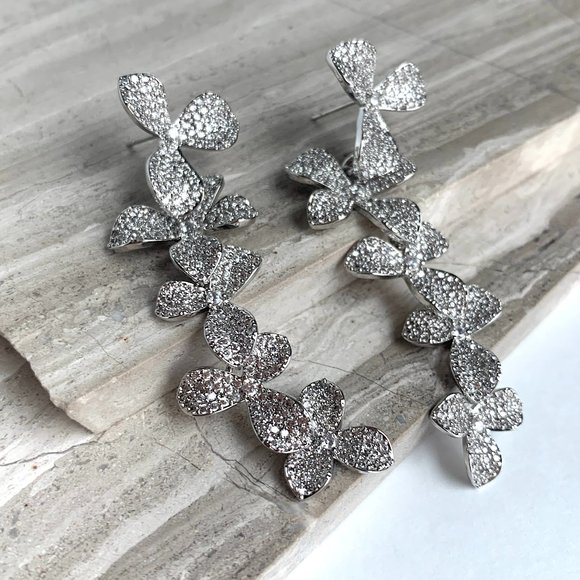 NEW ~ Anthropologie Shashi Cascading Pave Crystal Flower "Liz" Drop Earrings - Picture 4 of 12